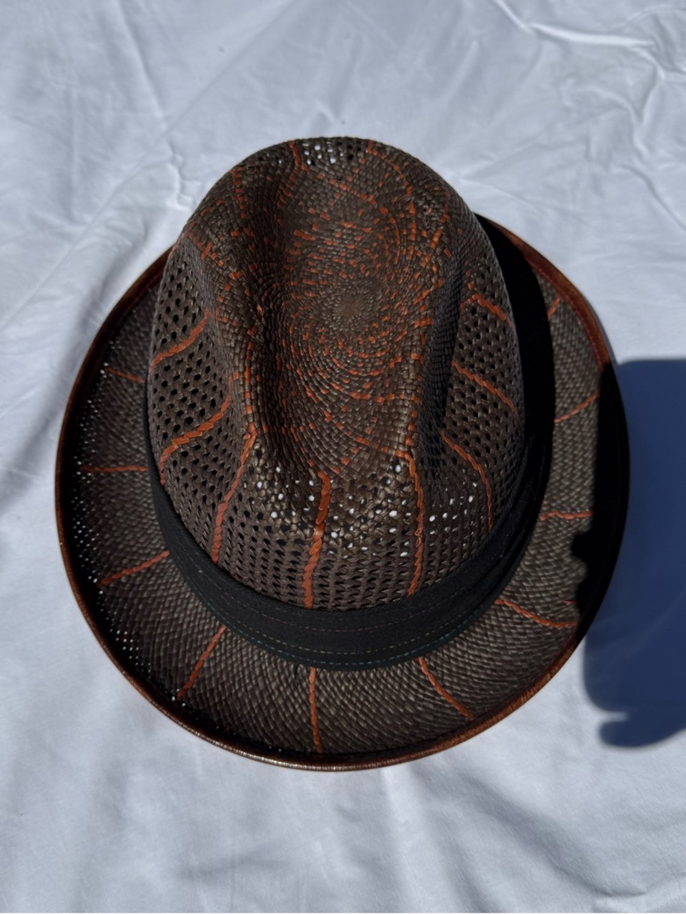 Carlos Santana Brown Straw Fedora with Black Band and Orange Accents